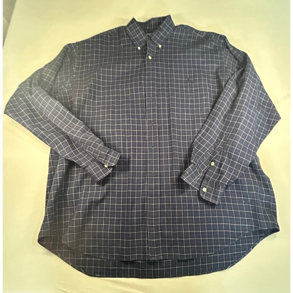 Ralph Lauren Golf Tilden Shirt Mens XXL Navy Blue White Windowpane Plaid Cotton